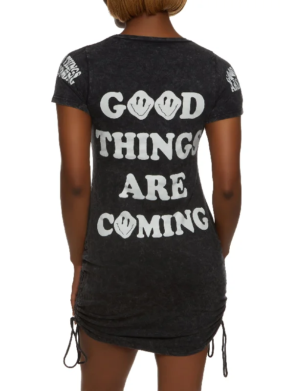 Acid Wash Good Things Are Coming T Shirt Dress