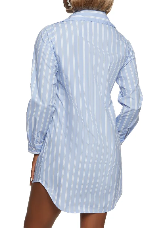 Stripe Long Sleeve Mini Shirt Dress