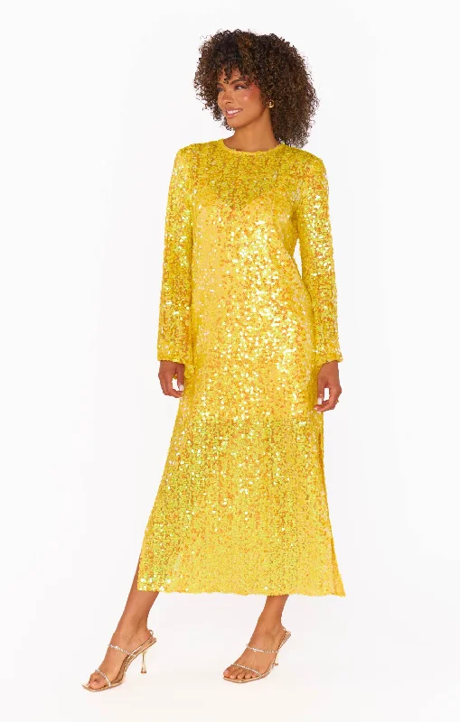 Calypso Midi Dress ~ Yellow Sequins