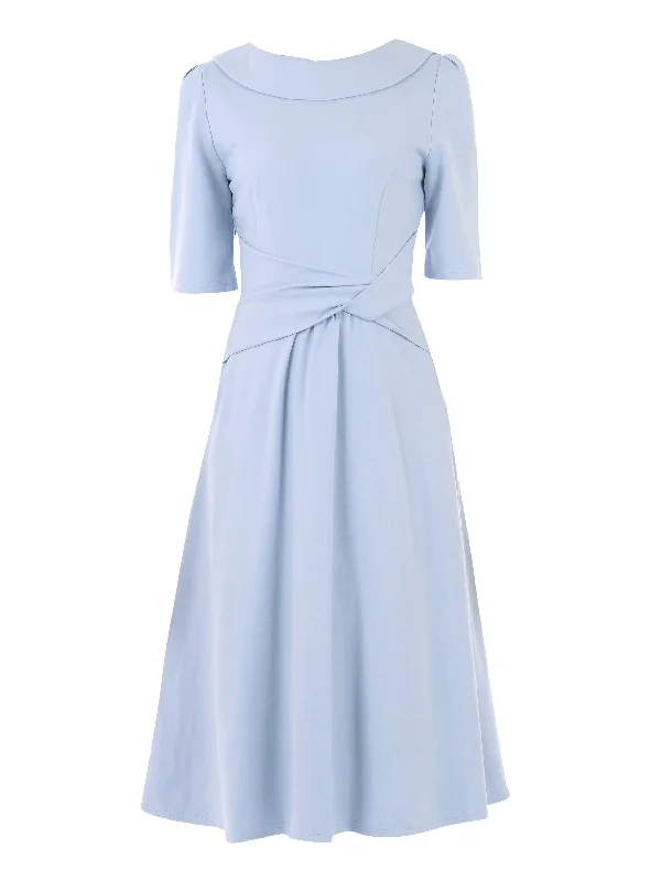 Jolie Moi Fold Over Fit and Flare Midi Dress, Dusky Blue