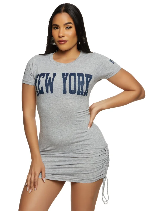 New York Ruched Graphic T Shirt Dress