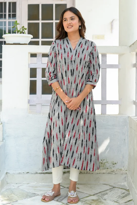 Grey Ikat A Line Dress