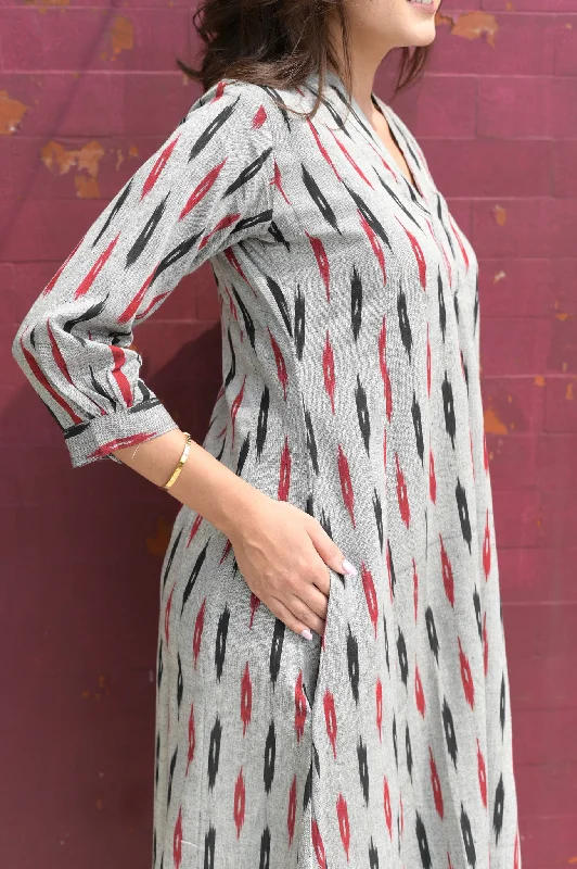 Grey Ikat A Line Dress