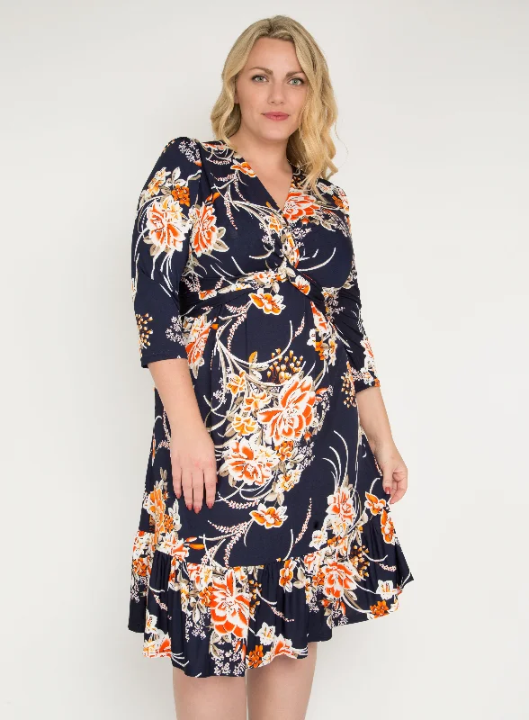 J by Jolie Moi Print Flounce Hem Midi Dress, Orange Multi