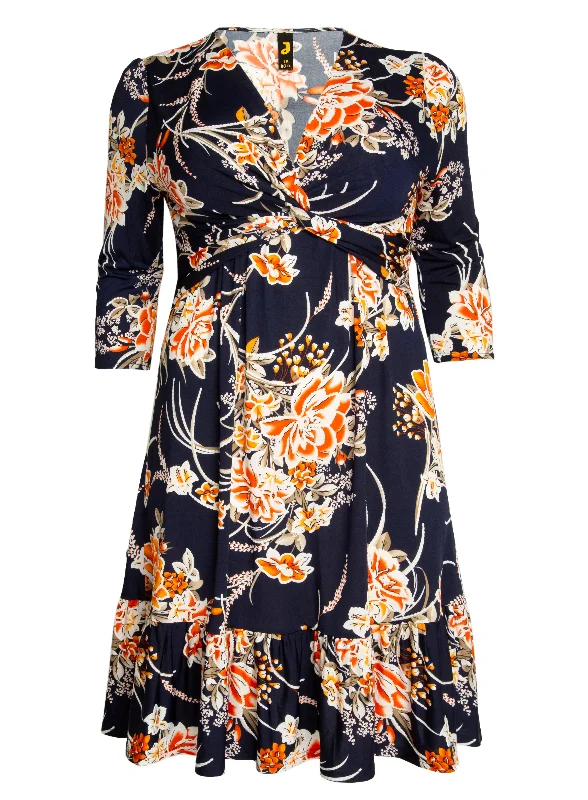 J by Jolie Moi Print Flounce Hem Midi Dress, Orange Multi