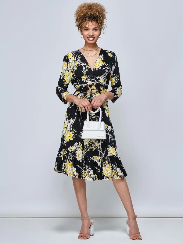 J by Jolie Moi Print Flounce Hem Midi Dress, Yellow Floral