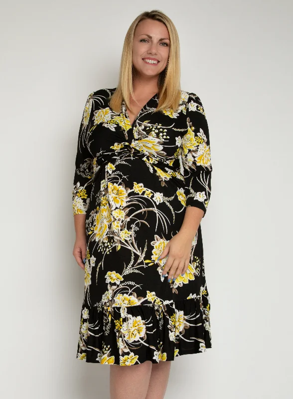 J by Jolie Moi Print Flounce Hem Midi Dress, Yellow Floral