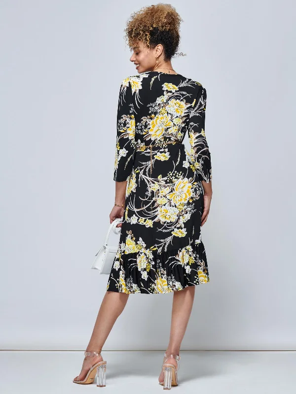 J by Jolie Moi Print Flounce Hem Midi Dress, Yellow Floral