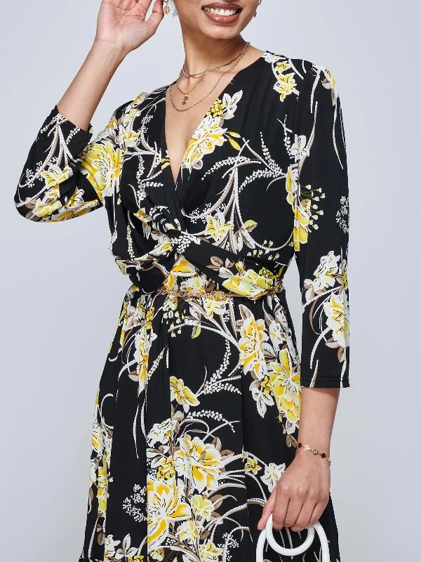 J by Jolie Moi Print Flounce Hem Midi Dress, Yellow Floral