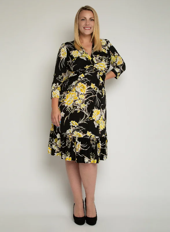 J by Jolie Moi Print Flounce Hem Midi Dress, Yellow Floral