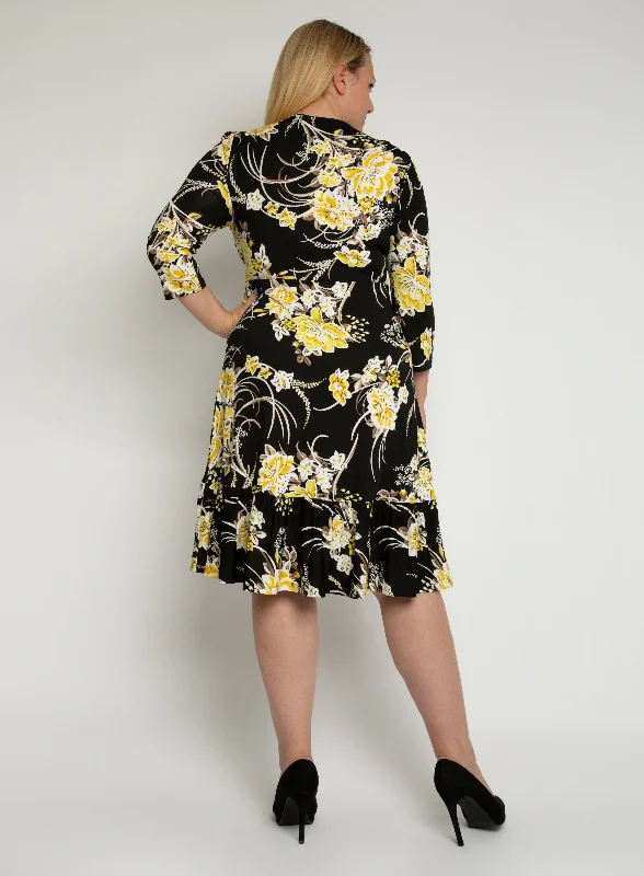 J by Jolie Moi Print Flounce Hem Midi Dress, Yellow Floral