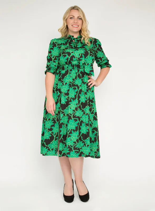 J by Jolie Moi Tie Neck Woven Midi Dress, Green Multi