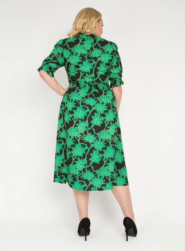 J by Jolie Moi Tie Neck Woven Midi Dress, Green Multi