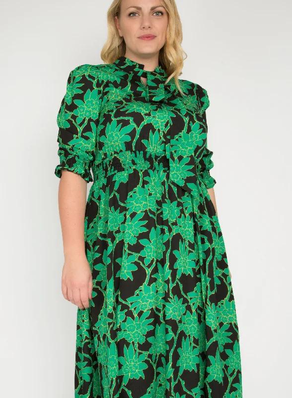 J by Jolie Moi Tie Neck Woven Midi Dress, Green Multi