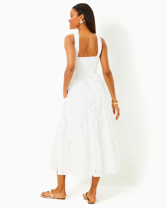 Jenette Eyelet Halter Midi Dress