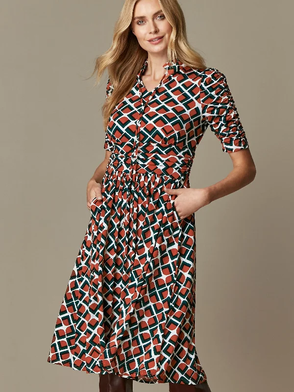 Tie Neck Midi Dress, Geo Multi