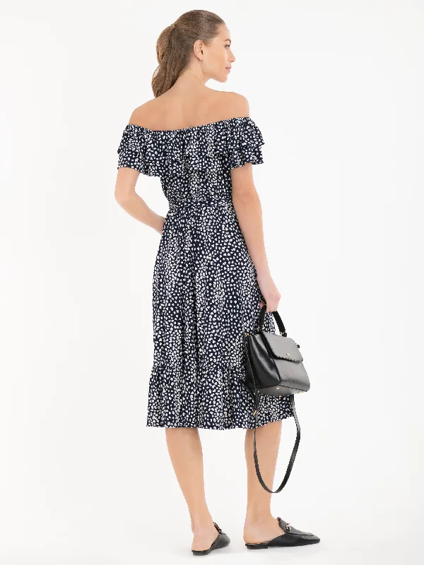 Jolie Moi Abstract Spot Ruffle Midi Dress, Navy Animal