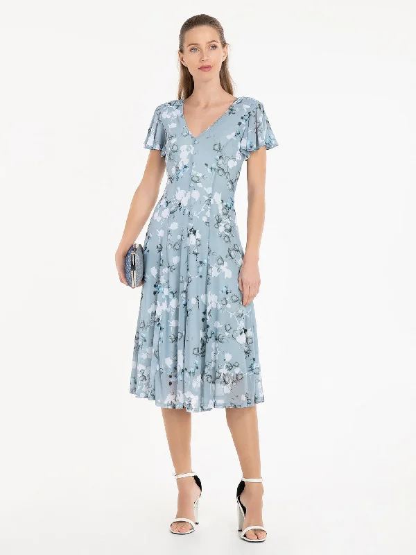 Jolie Moi Amia Floral Print Midi Dress, Blue Floral