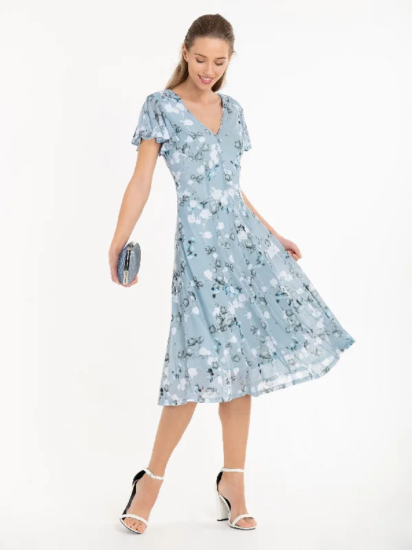 Jolie Moi Amia Floral Print Midi Dress, Blue Floral