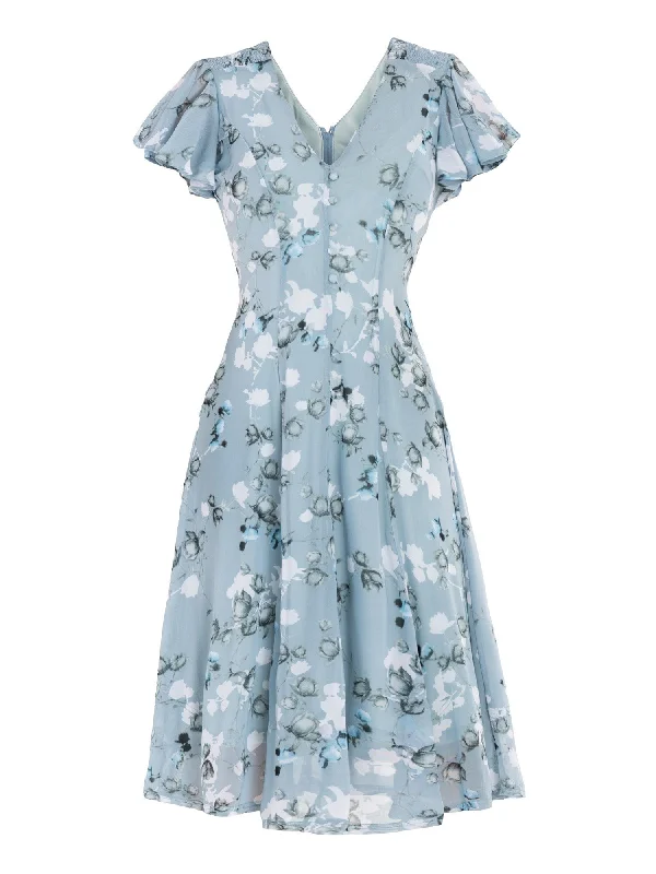 Jolie Moi Amia Floral Print Midi Dress, Blue Floral