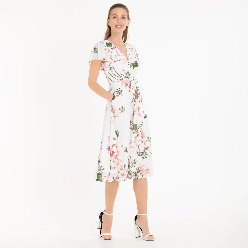 Jolie Moi Chailee Midi Dress, Cream Floral