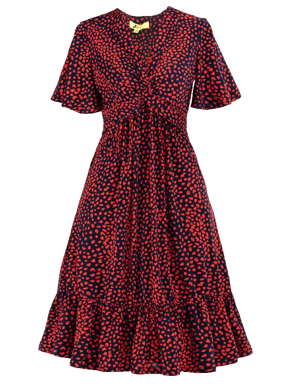 Jolie Moi Dixie Animal Print Twist Front Midi Dress, Red Animal