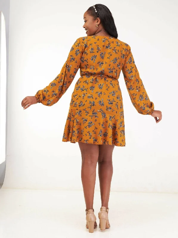 Kakiba Collection Mumbi Wrap Dress - Mustard / Blue