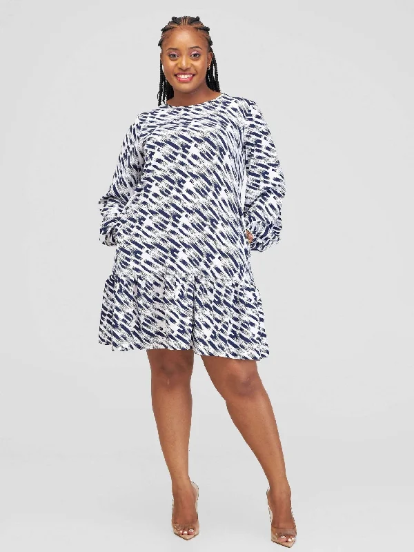 Lizola Dudi Shift Dress - Navy Blue / White