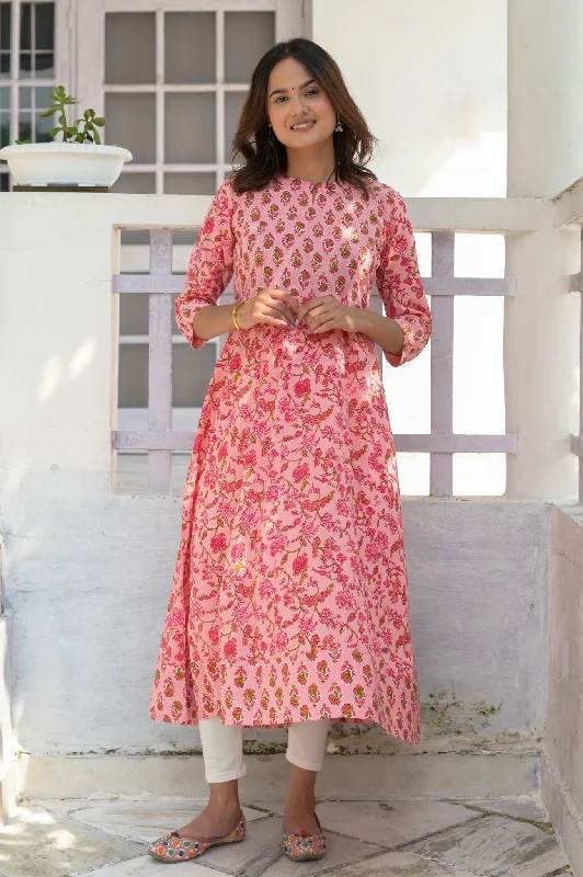 Pink Floral Pintuck Anarkali