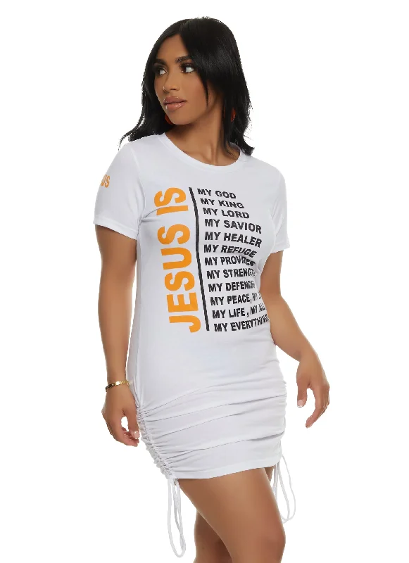 Jesus Is My Everything Ruched Graphic T Shirt Dress