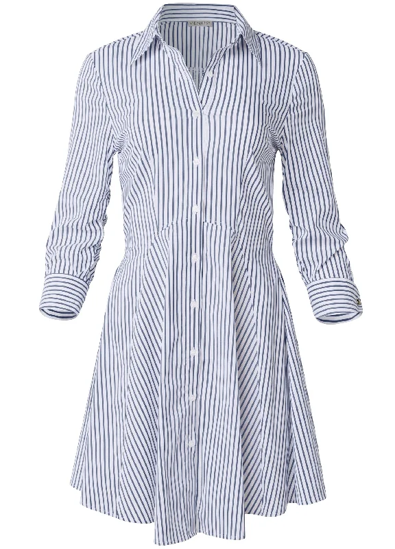 Collared shirt dress - Off White & Navy