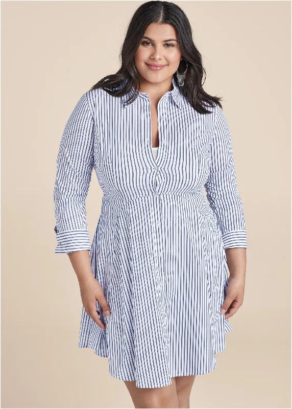 Collared shirt dress - Off White & Navy