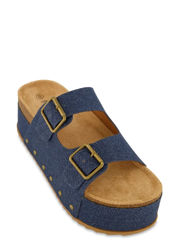 Double Buckle Footbed Platform Slide Sandals