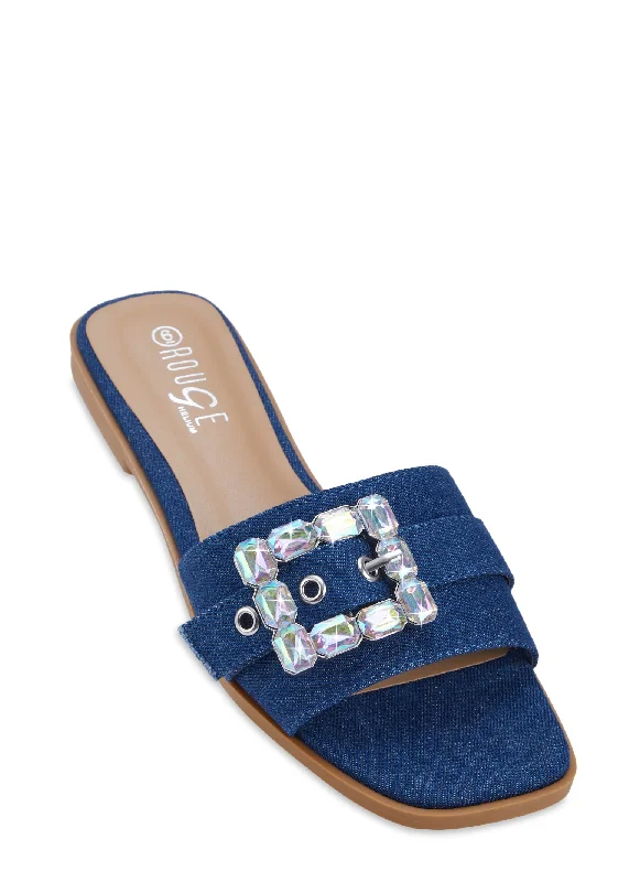 Rhinestone Buckle Slide Sandals