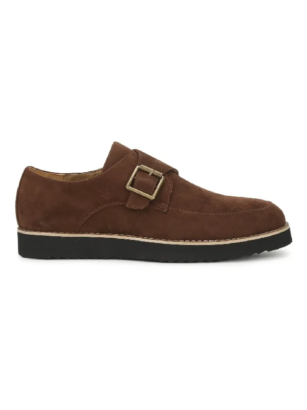 Brown Micro Buckle Cleated Bottom Men Loafers