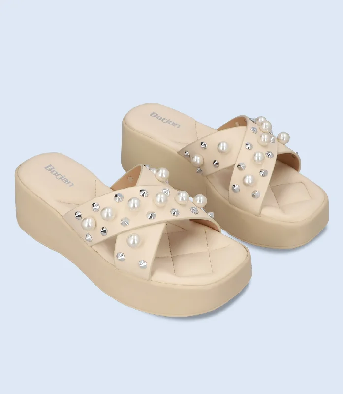 BW6321-BEIGE-Women Platform Slipper