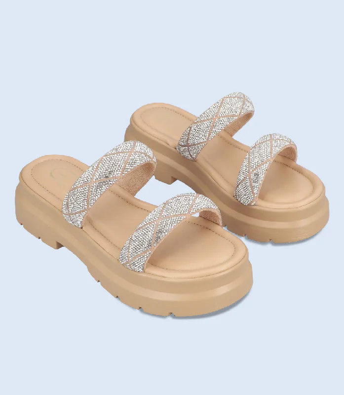 BW6643-BEIGE-Women Platform Slipper