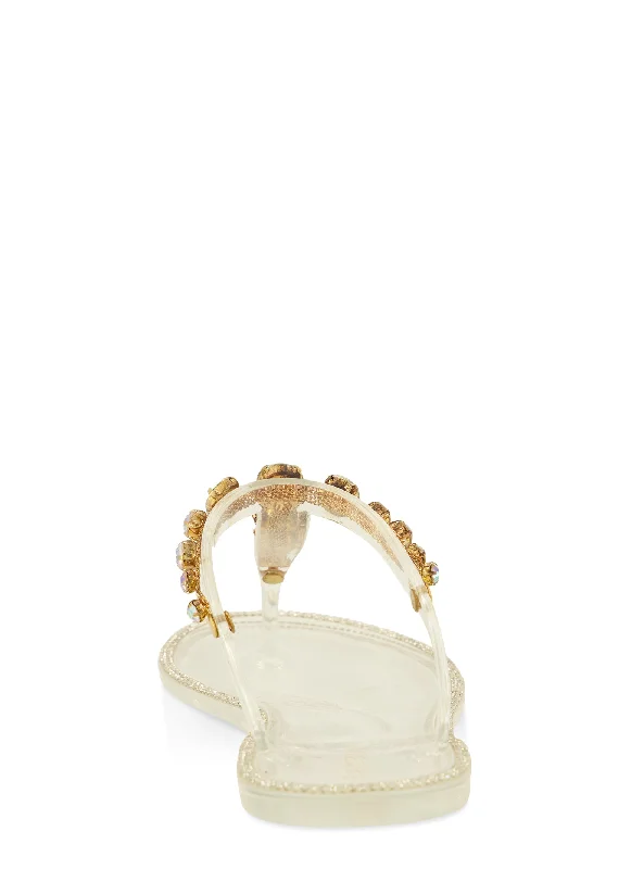 Gemstone Strap Jelly Thong Sandals