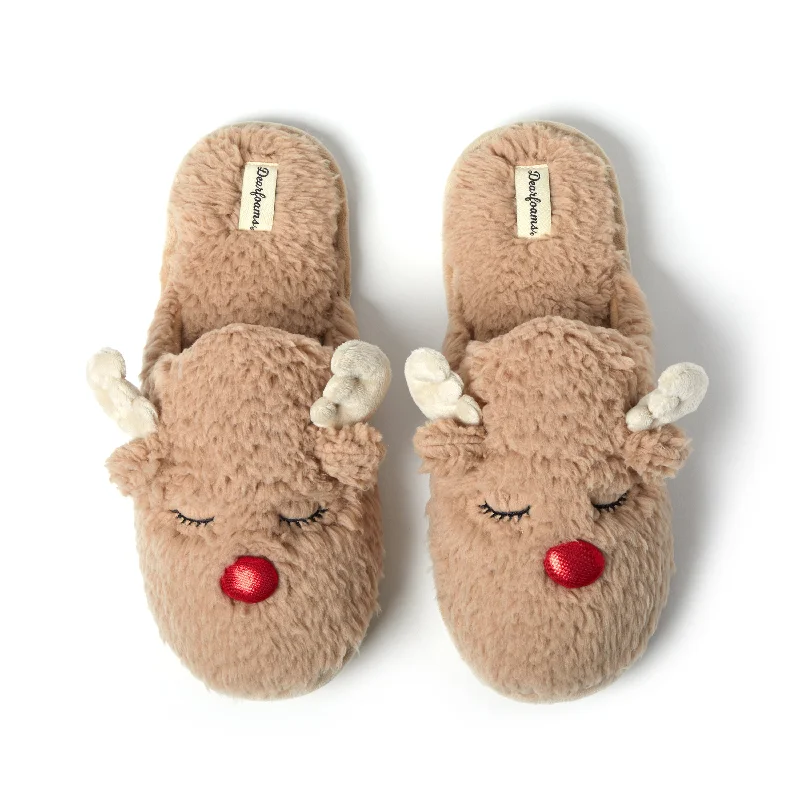 Dearfoams Men's Reindeer Funny Ugly Christmas Sweater Holiday Scuff Slipper