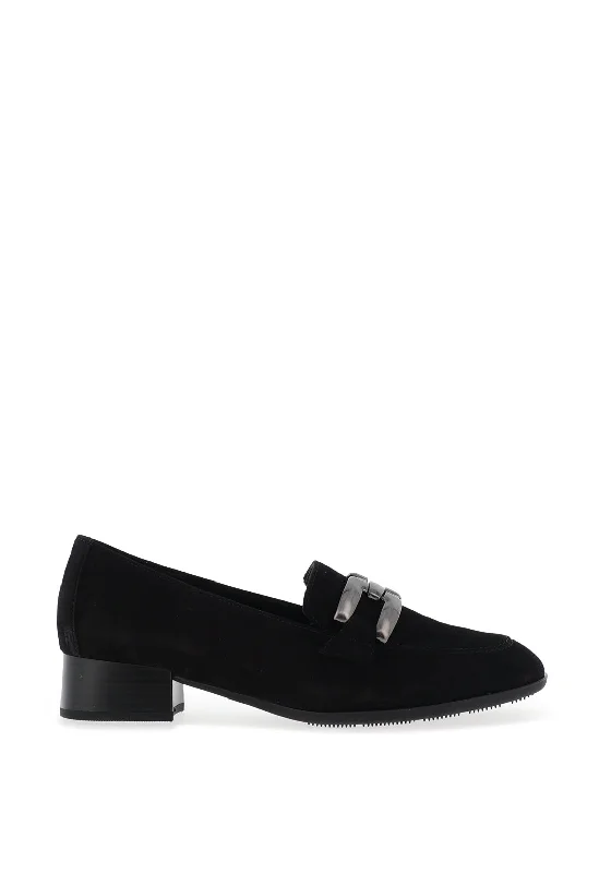 Gabor Suede Block Heel Loafers, Black