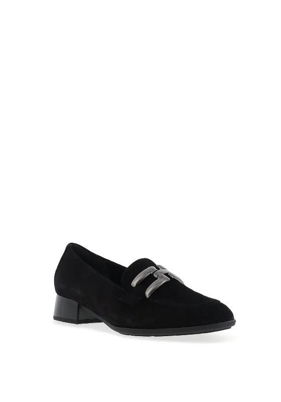 Gabor Suede Block Heel Loafers, Black