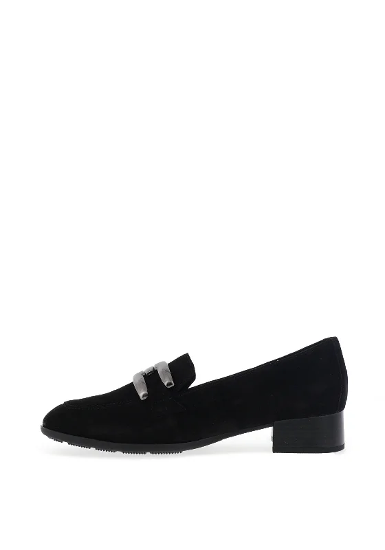 Gabor Suede Block Heel Loafers, Black