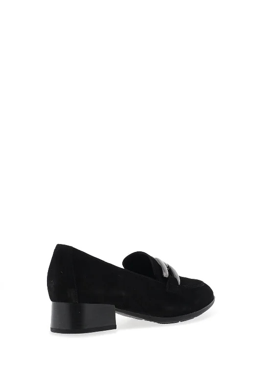 Gabor Suede Block Heel Loafers, Black