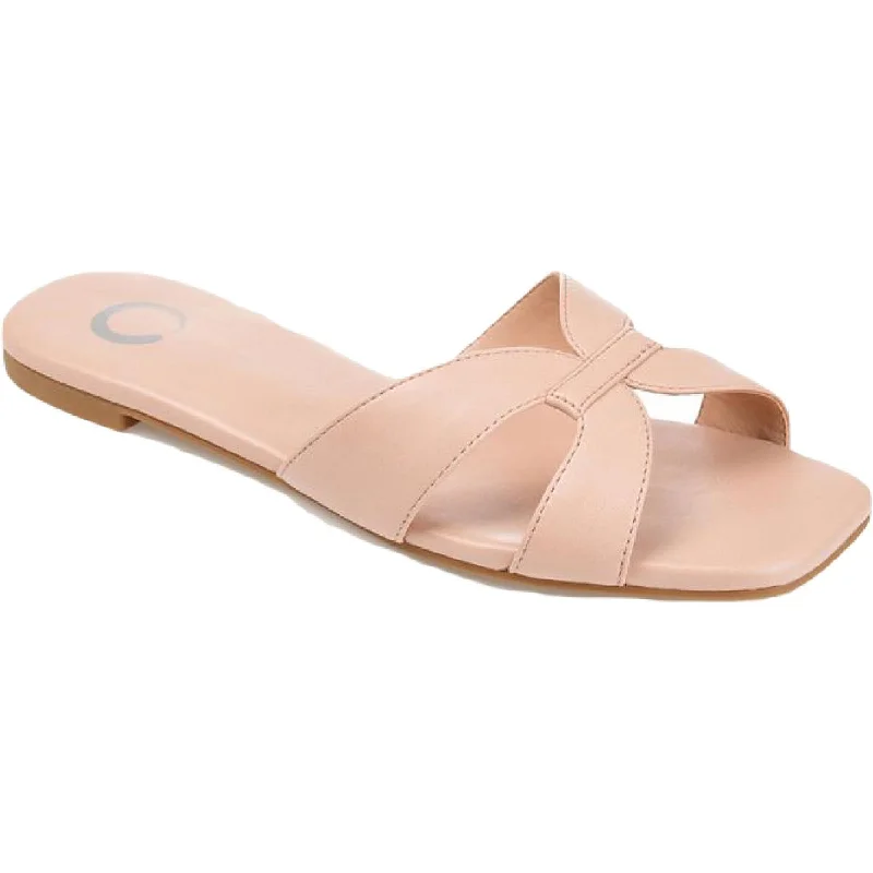 Journee Collection Womens Taleesa Faux Leather Padded Insole Slide Sandals