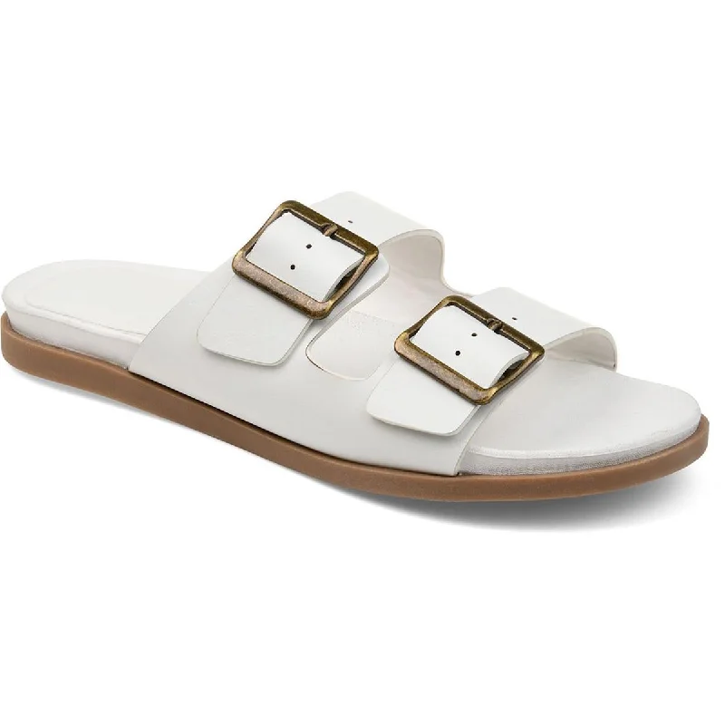 Journee Collection Womens Whitley Faux Leather Slip On Footbed Sandals