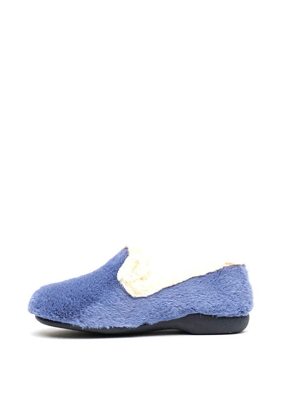 Lunar Fluffy Rubber Sole Slippers, Blue