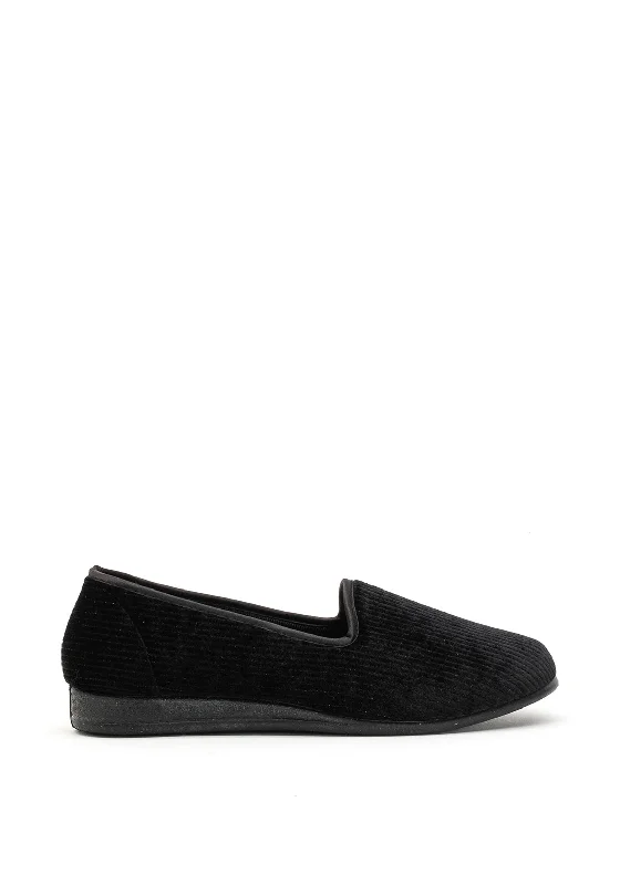 Lunar Velvet Metallic Striped Slippers, Black