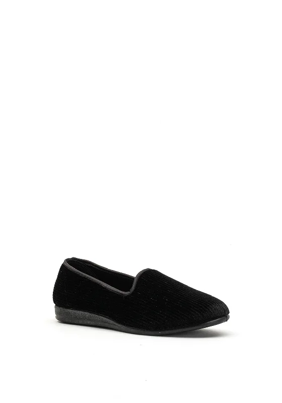 Lunar Velvet Metallic Striped Slippers, Black