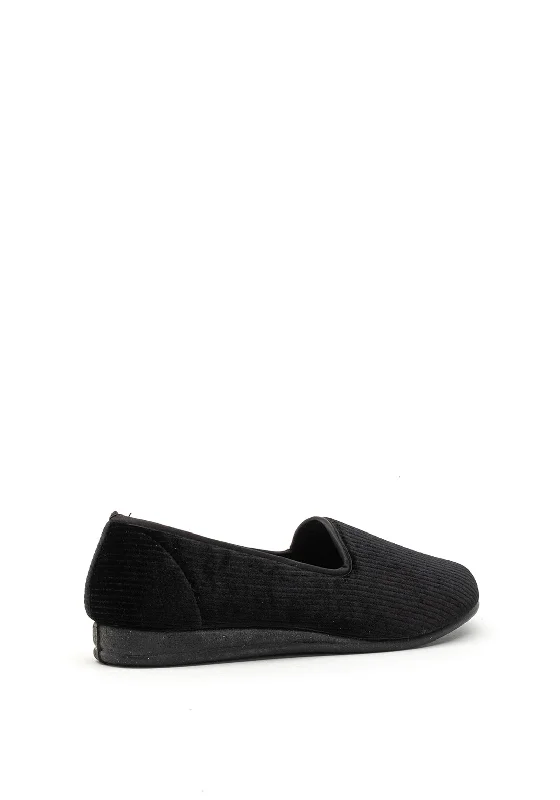 Lunar Velvet Metallic Striped Slippers, Black