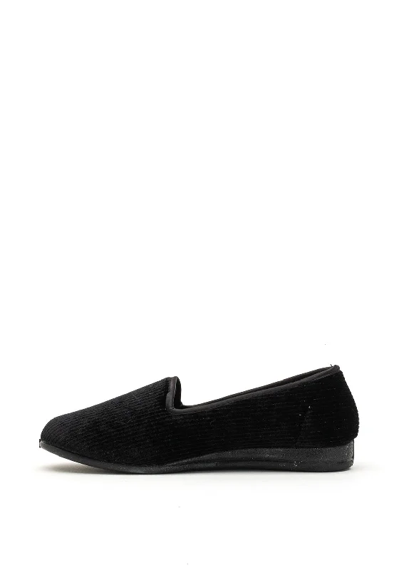 Lunar Velvet Metallic Striped Slippers, Black